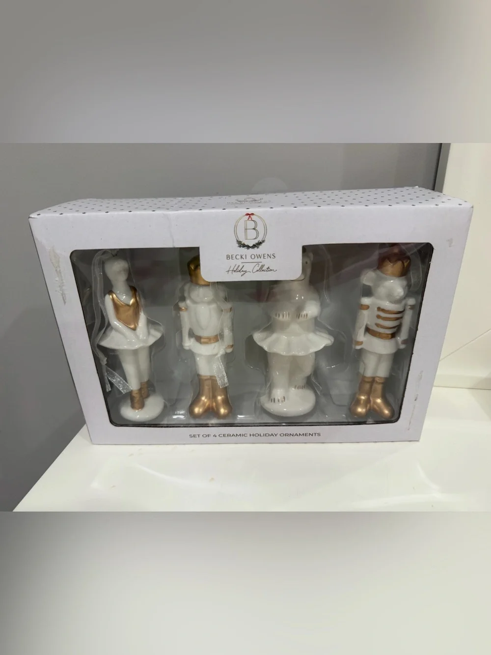 Becki Owens Ceramic Holiday Ornaments Set of 4 NWT